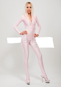 Блестящий комбинезон с молнией спереди и закрытой стопой Spandex Catsuit Front Zip.Арт 31